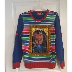 Light-Up Lenticular Chucky Christmas Sweater Plays Sound Phrases-L